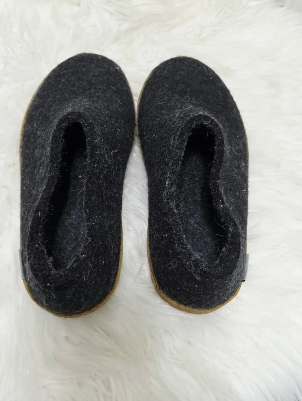 Glerups Charcoal 100% Wool Slip-On Mule Clog Honey Rubber Sole Unisex Sz 6 Eur37